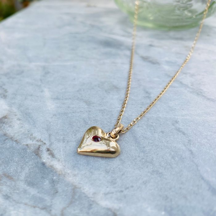 Flame Ethical gold and ruby heart pendant